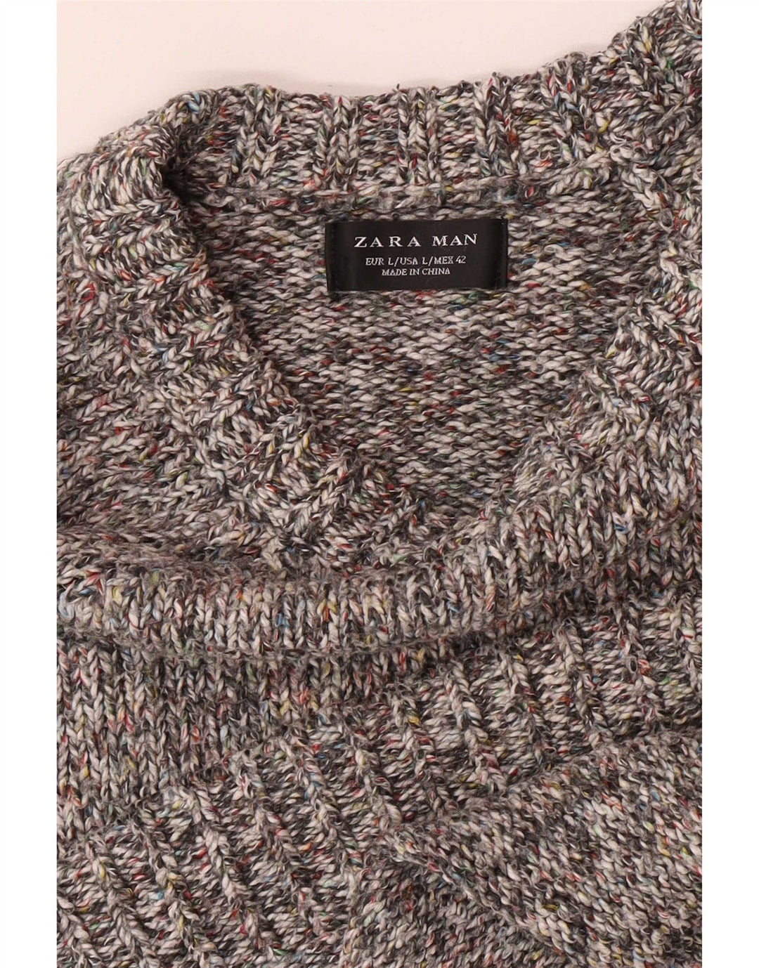 Zara Herren-Pullover mit U-Boot-Ausschnitt, groß, grau meliert