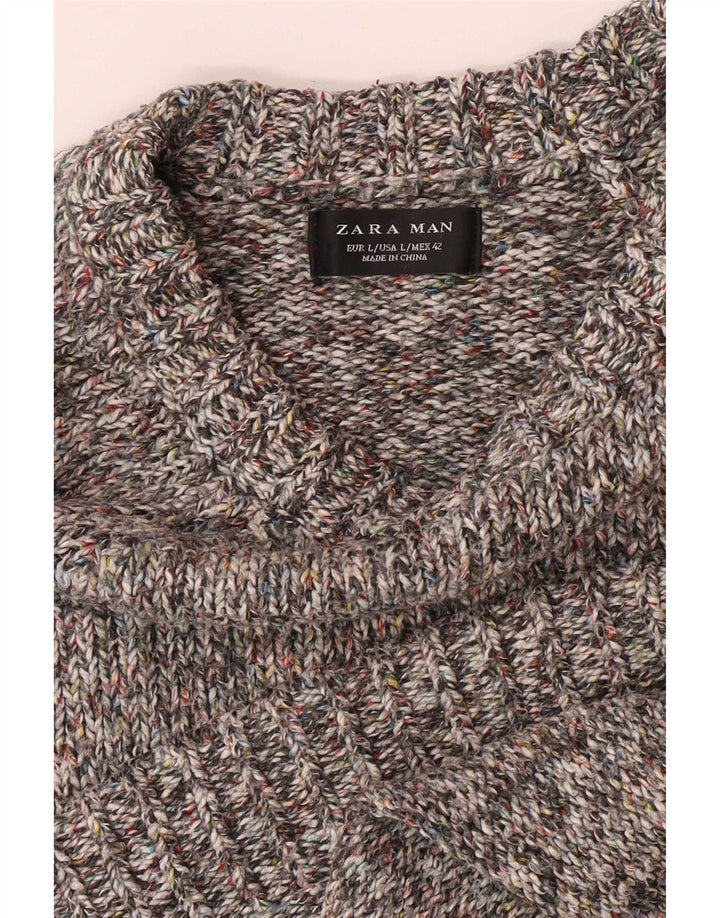 Zara Herren-Pullover mit U-Boot-Ausschnitt, groß, grau meliert