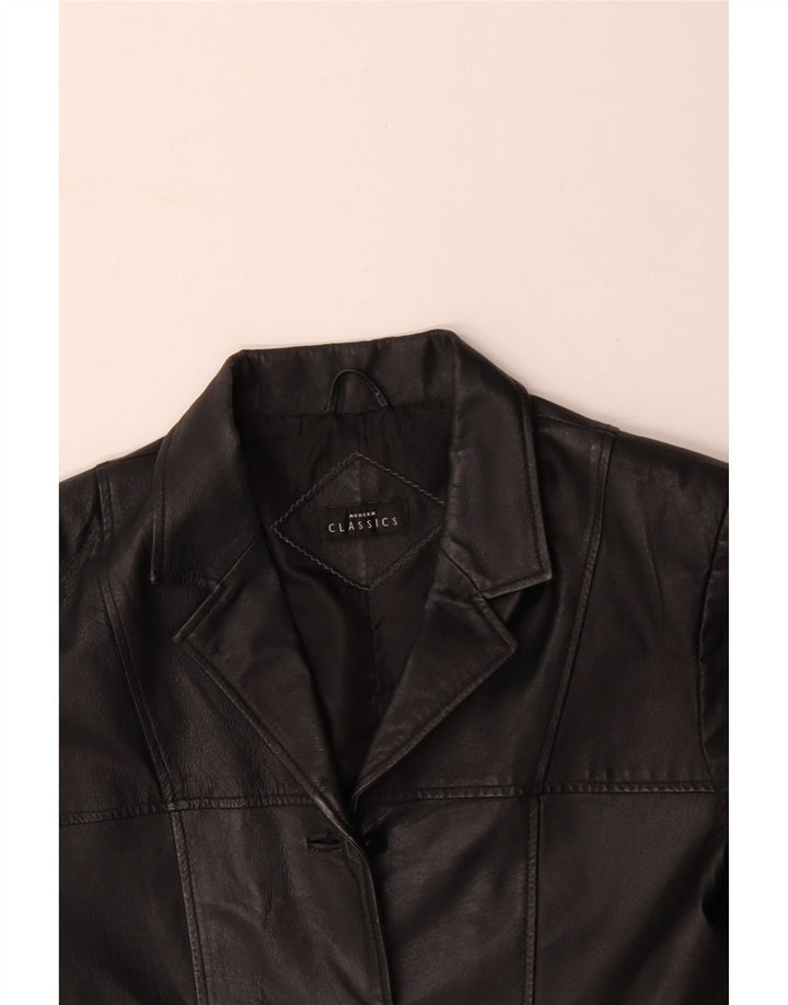 VINTAGE Damen Ledermantel UK 14 Mittelschwarzes Leder