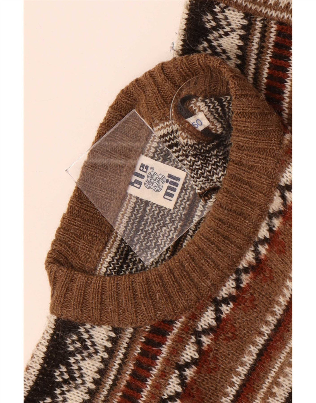 Vintage Herren Pullover mit Rundhalsausschnitt IT 50 Mittelbraun Fair Isle