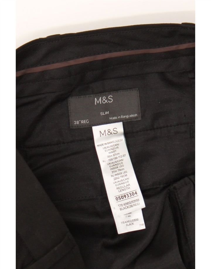 Marks & Spencer Herren Slim Chinohose W38 L31 Schwarz Polyester