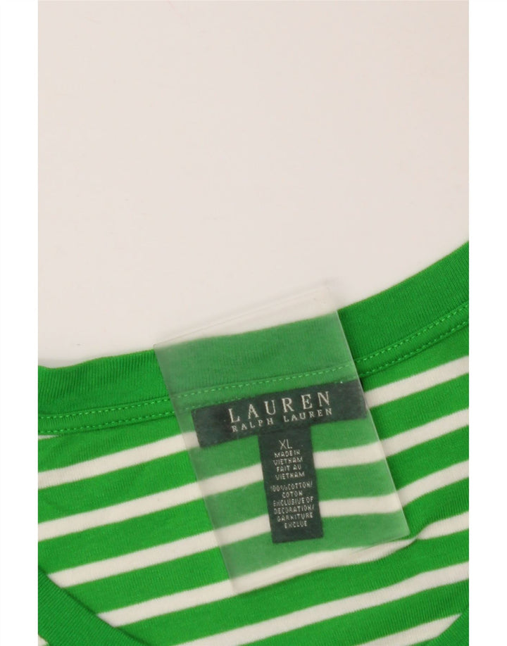 RALPH LAUREN Damen Top Langarm UK 18 XL Grün gestreift Baumwolle