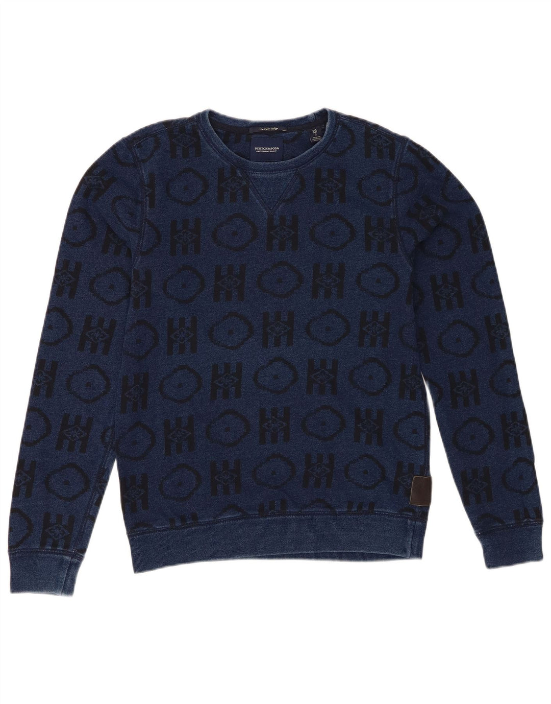 SCOTCH & SODA Mens Indigo Sweatshirt Jumper Small Navy Blue Geometric