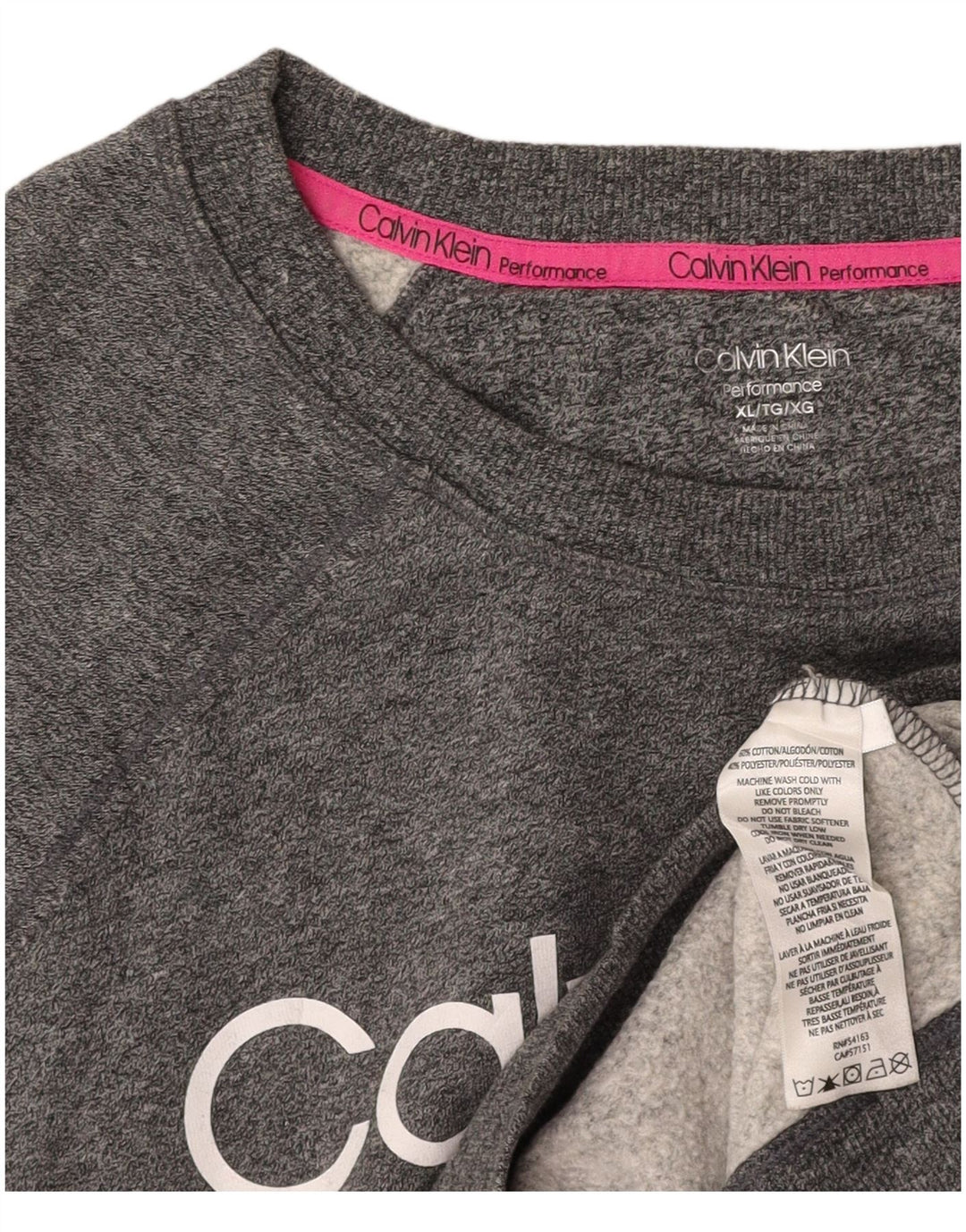 CALVIN KLEIN Damen Crop Graphic Sweatshirt Pullover UK 18 XL Grau meliert