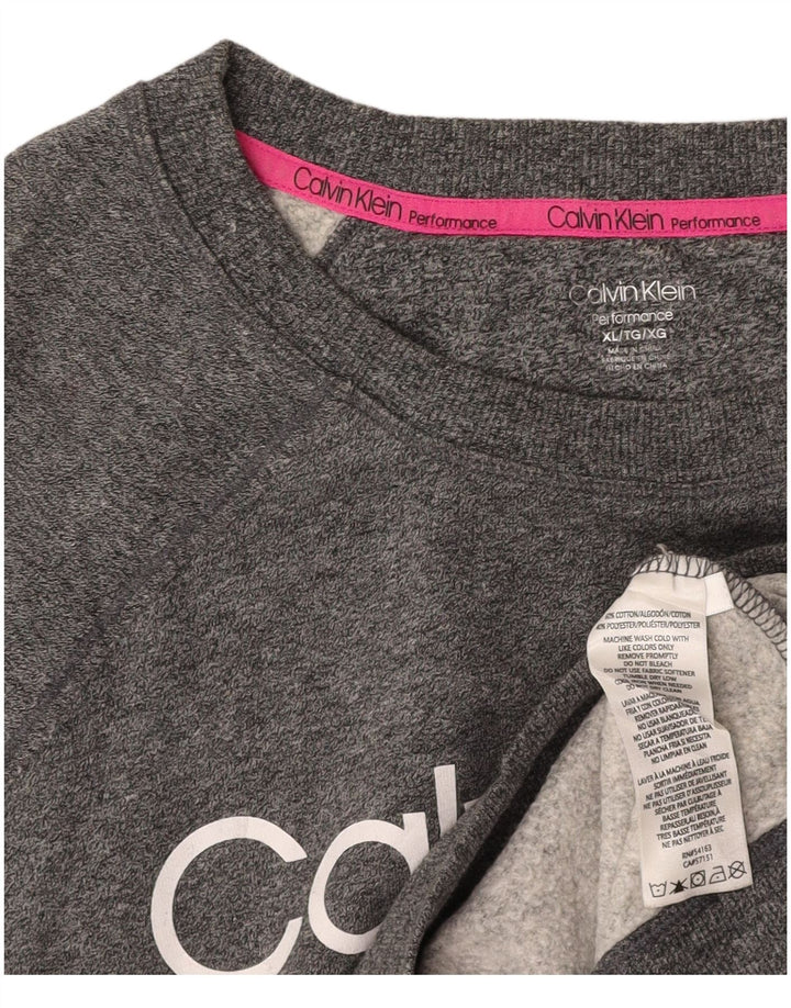 CALVIN KLEIN Damen Crop Graphic Sweatshirt Pullover UK 18 XL Grau meliert