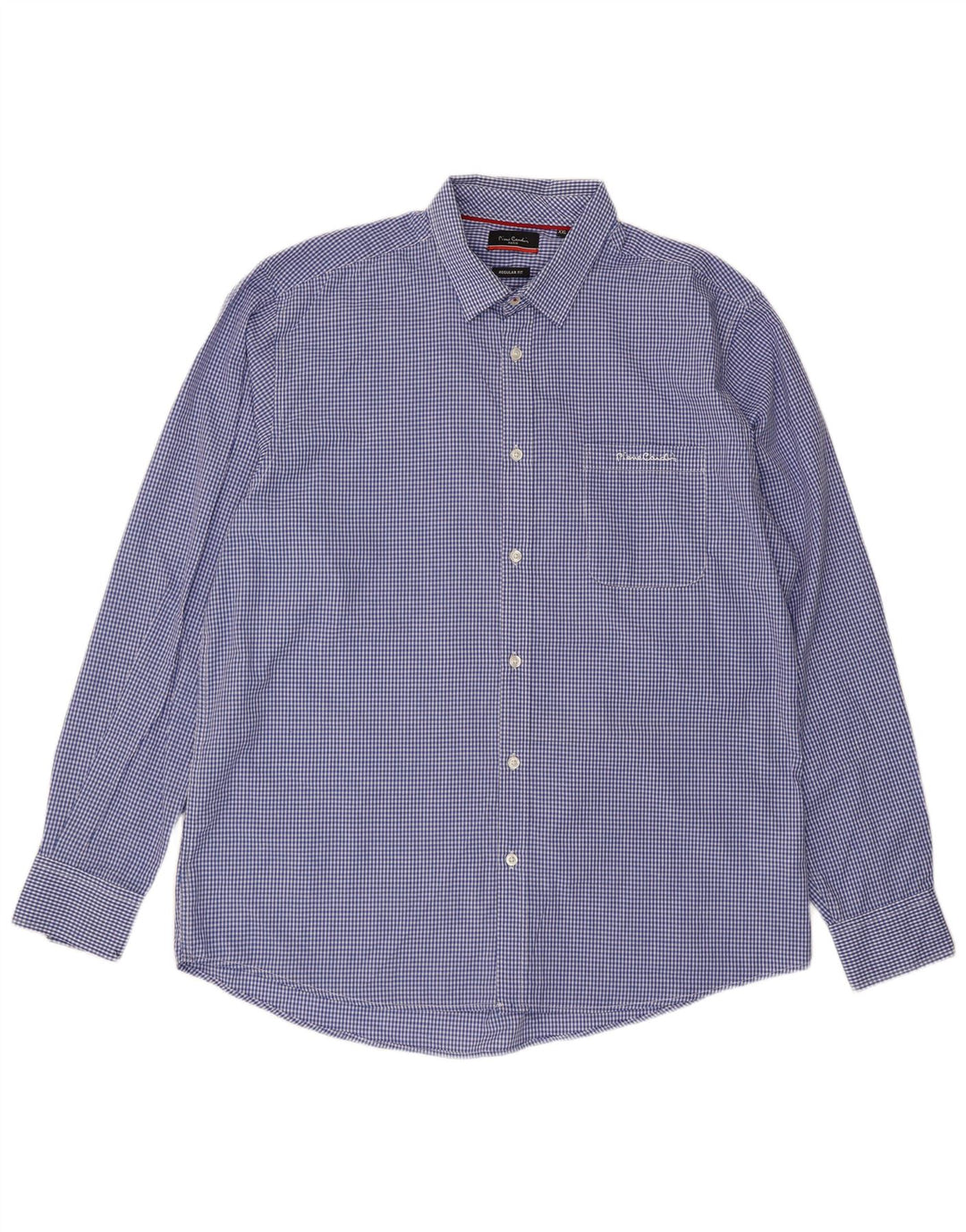 Pierre Cardin Herren-Hemd mit normaler Passform, 2XL, blaues Gingham-Polyester