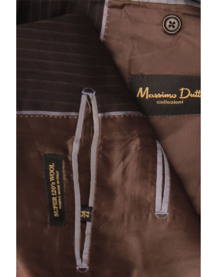 MASSIMO DUTTI Herren-Blazerjacke mit 2 Knöpfen, EU 54, XL, braune Nadelstreifenwolle