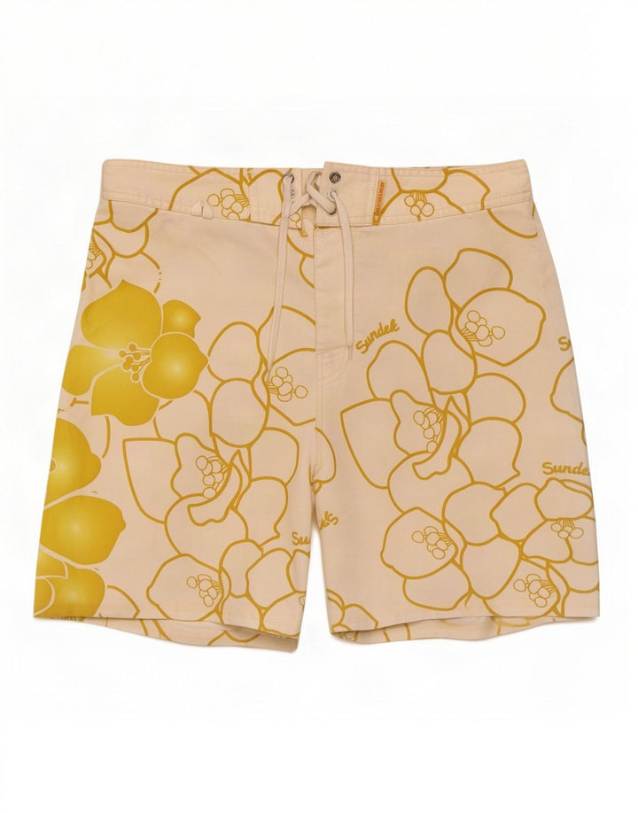 Sundek Herren-Badeshorts mit Grafik, Mittelweiß, Blumenmuster, Polyester