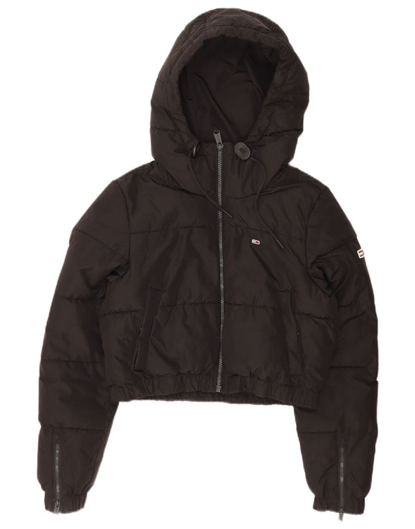 Tommy Hilfiger Damen Oversize Crop Hooded Wattierte Jacke UK 6 XS Schwarz