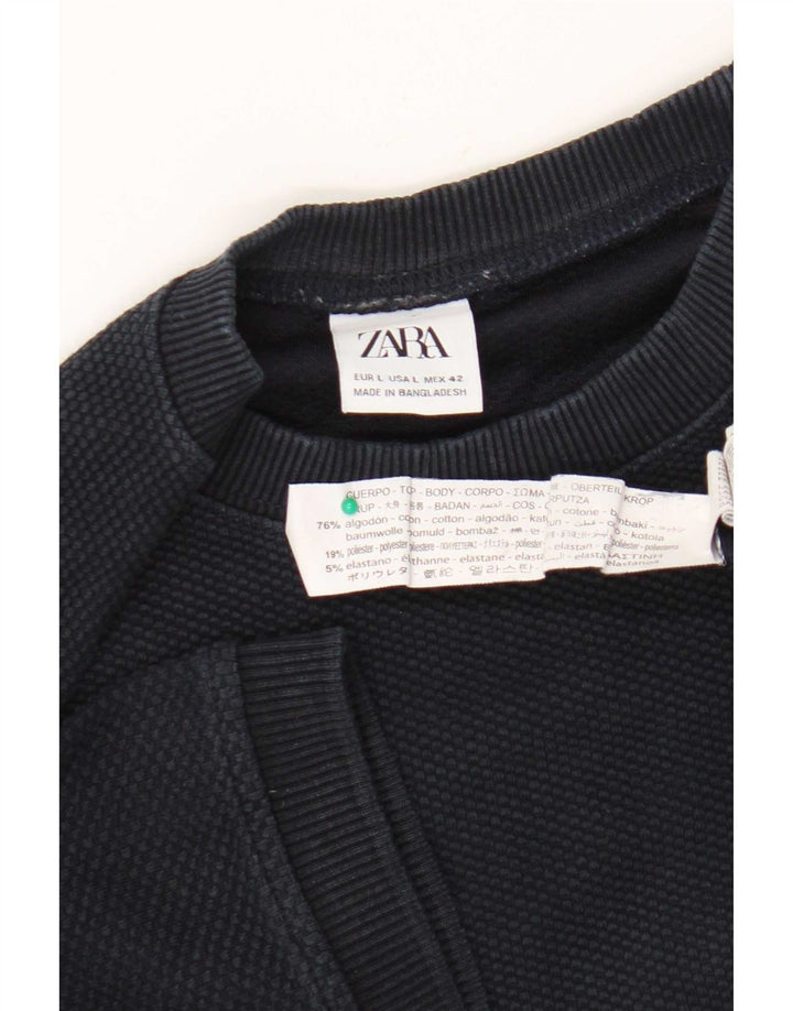 Zara Herren T-Shirt Top Large Marineblau Baumwolle