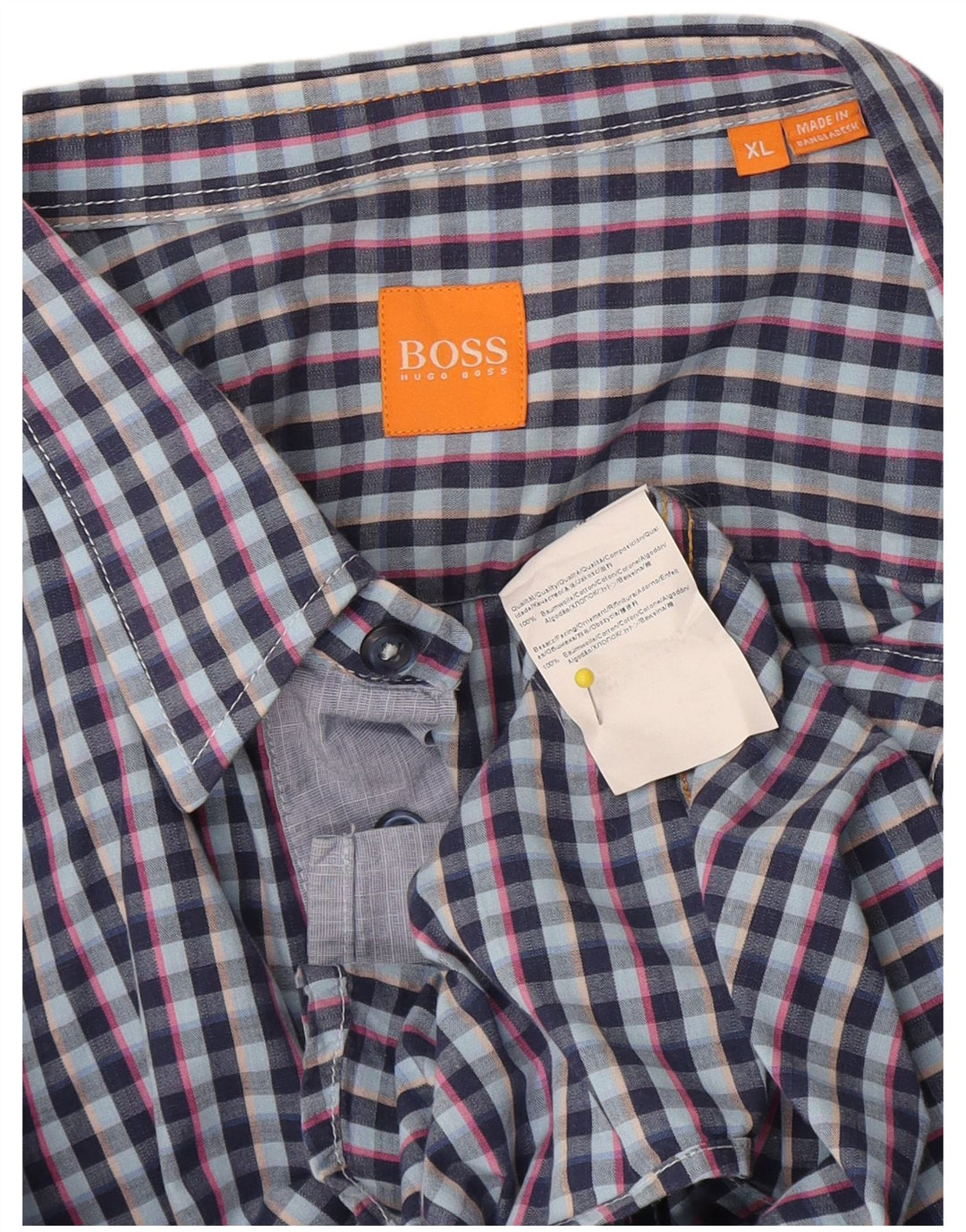 Hugo Boss Herrenhemd XL blau kariert Baumwolle