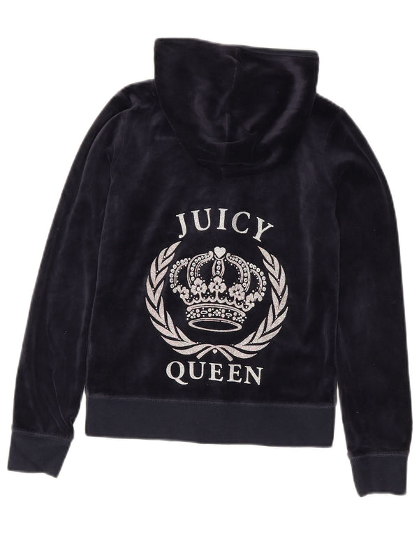 Juicy Couture Kapuzenpullover mit grafischem Reißverschluss für Mädchen, 8–9 Jahre, Größe L, Marineblau