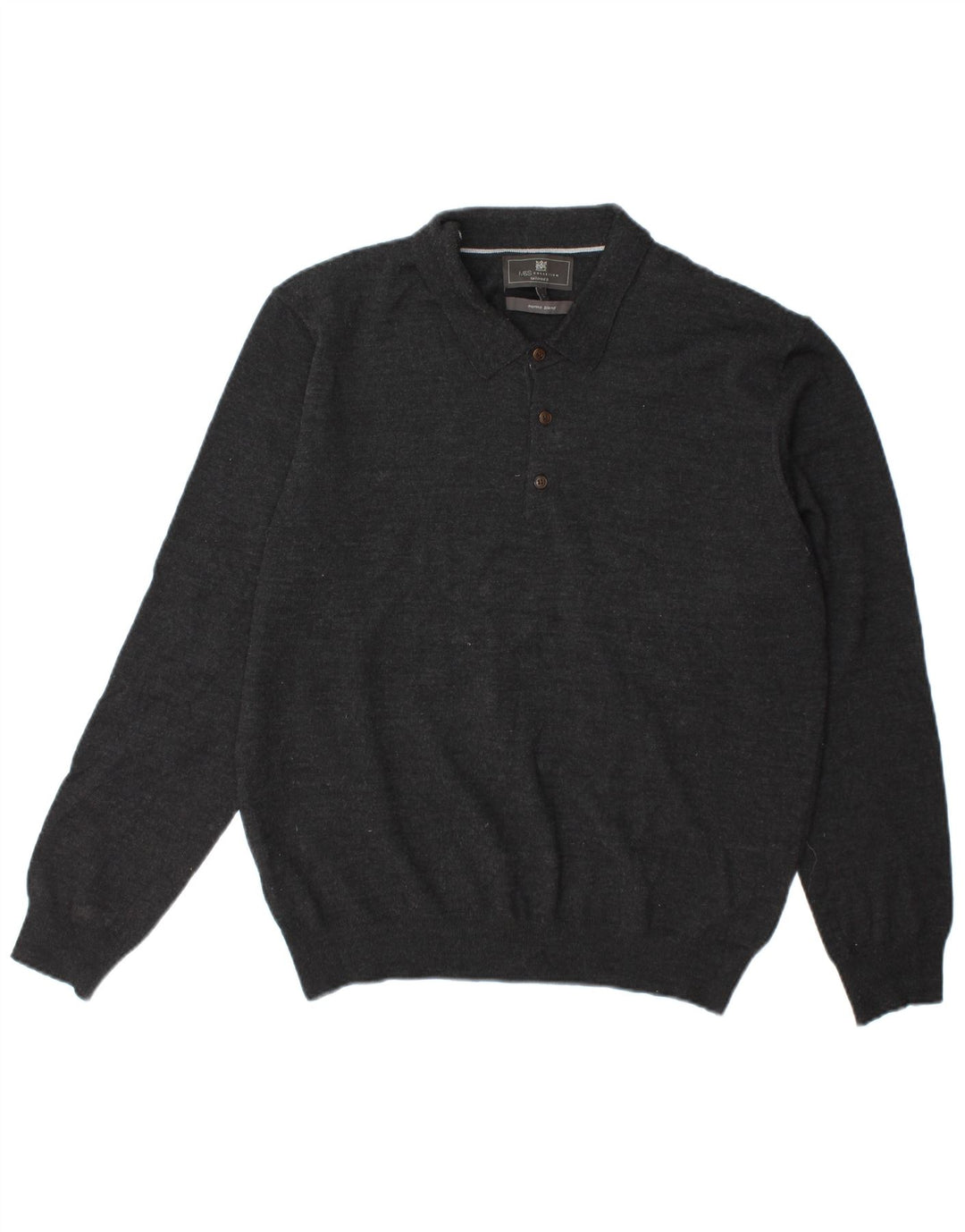 Marks & Spencer Herren-Pullover mit Polokragen, maßgeschneiderte Passform, große graue Wolle