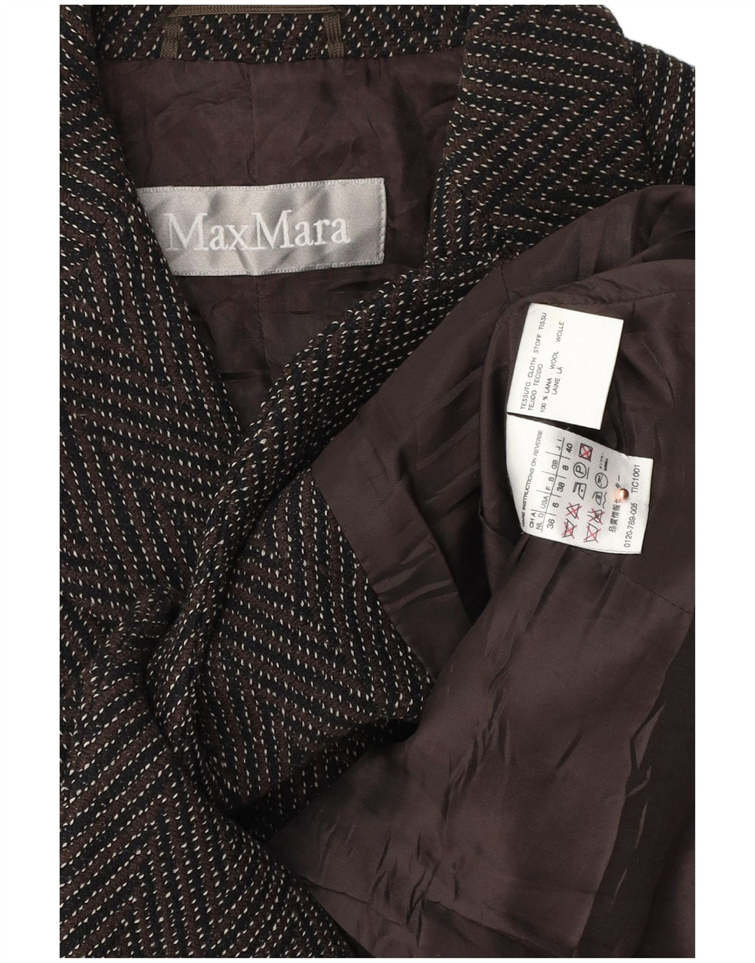 Max Mara Damen-Blazerjacke mit 3 Knöpfen, Gr. 8, Braun, Chevron-Wolle