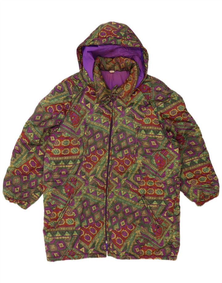 VINTAGE Wattierte Damenjacke mit Kapuze, UK 18 XL, mehrfarbig, geometrisch