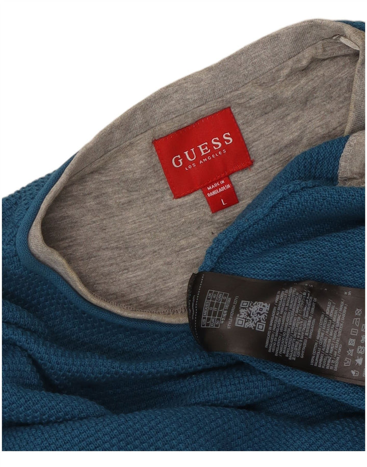 Guess Herren-Oberteil, langärmelig, groß, Blau, Colourblock-Baumwolle