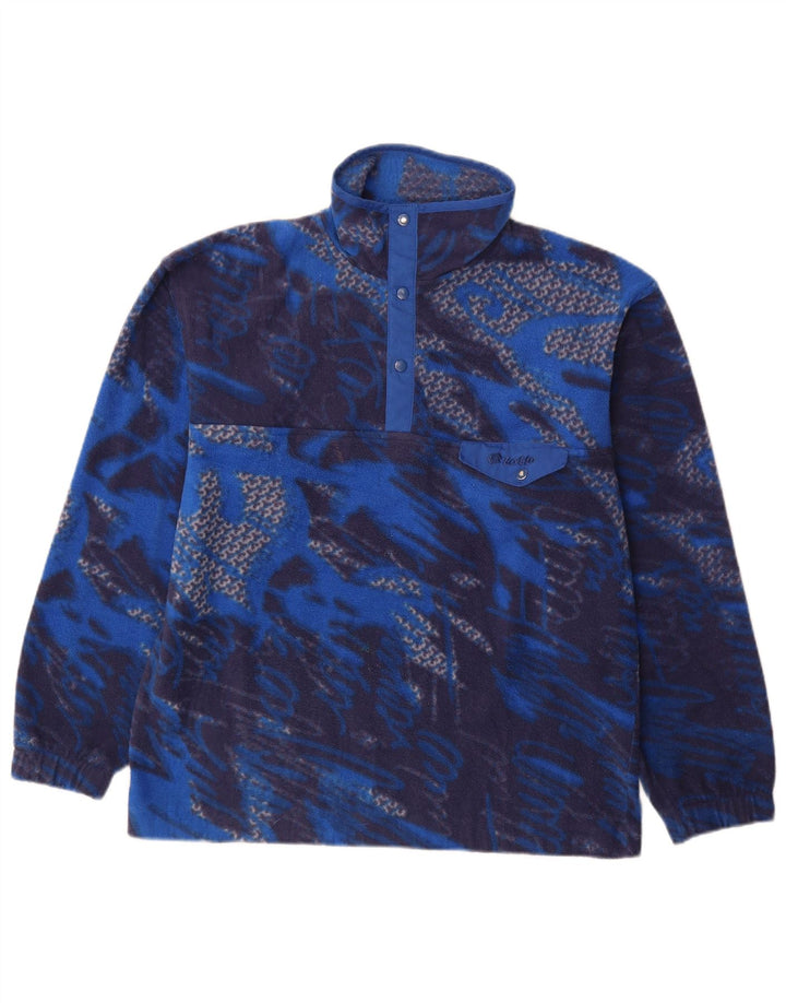 Lotto Herren-Fleecepullover mit abstraktem Muster und Knopfkragen, Größe L, Blau