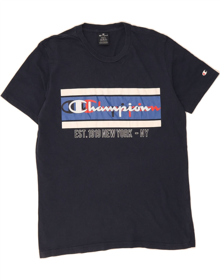 CHAMPION Mens Graphic T-Shirt Top Small Navy Blue Cotton Vintage Champion and Second-Hand Champion from Messina Hembry 