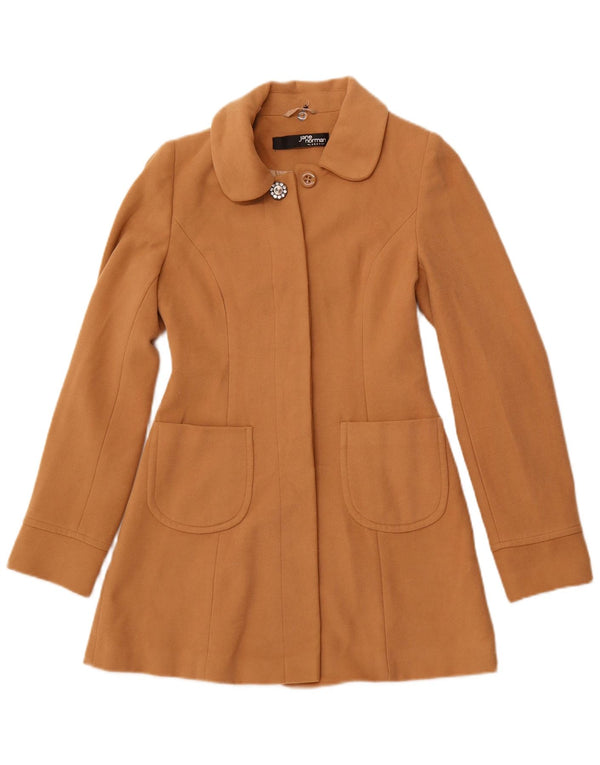 JANE NORMAN Womens Overcoat UK 8 Small Brown Polyester