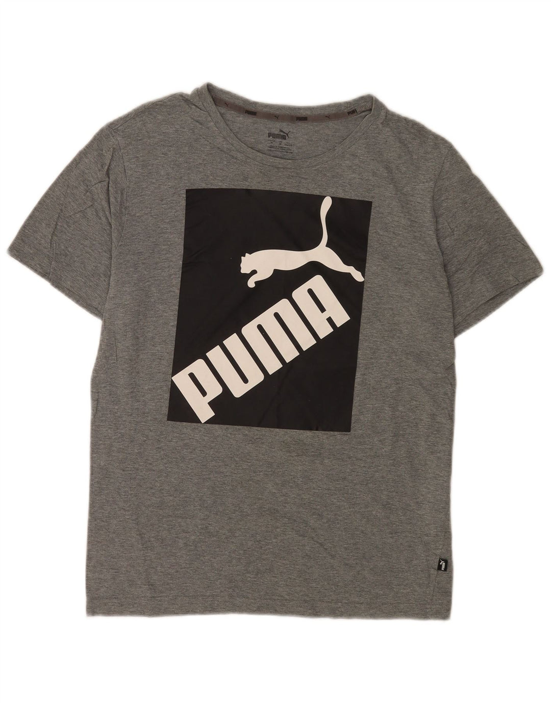 Puma Herren Grafik-T-Shirt-Oberteil aus mittelgrau gesprenkelter Baumwolle