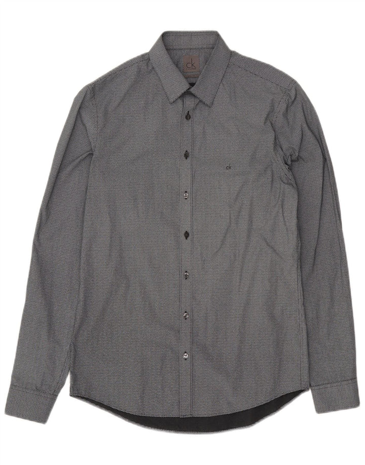 Calvin Klein Herren Slim Fit Hemd Größe 38 15 Mittelschwarze Herringbone-Baumwolle