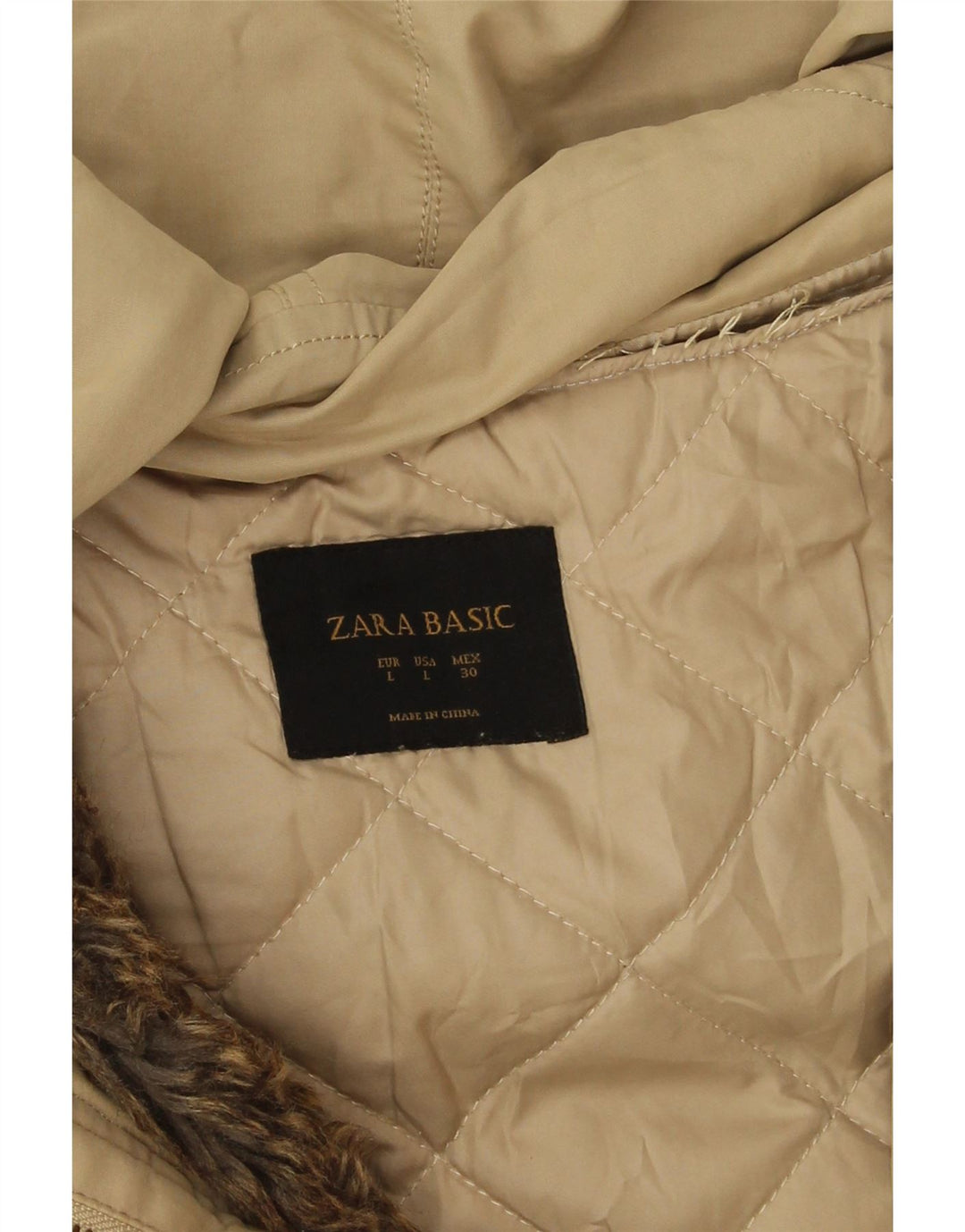 Zara Damen-Parka mit Kapuze, Gr. 16, Größe L, Beige