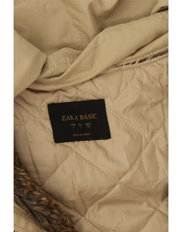 Zara Damen-Parka mit Kapuze, Gr. 16, Größe L, Beige