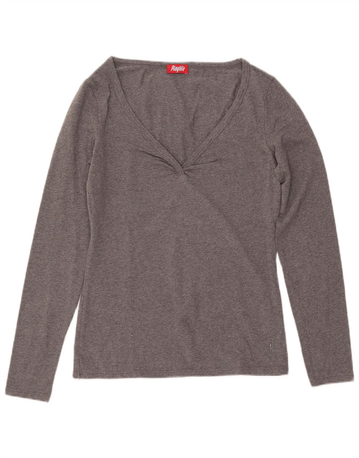 PLAYLIFE Damen Top Langarm UK 12 Mittelgraue Baumwolle