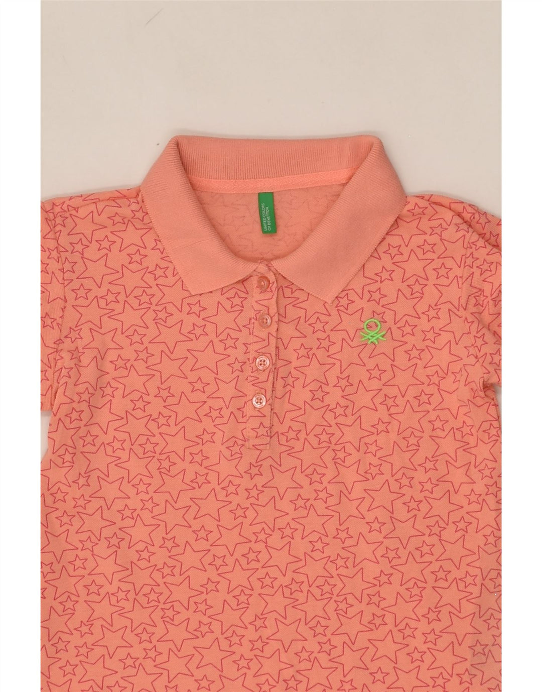BENETTON Girls Abstract Pattern Polo Shirt 8-9 Years Large Orange | Vintage Benetton | Thrift | Second-Hand Benetton | Used Clothing | Messina Hembry 