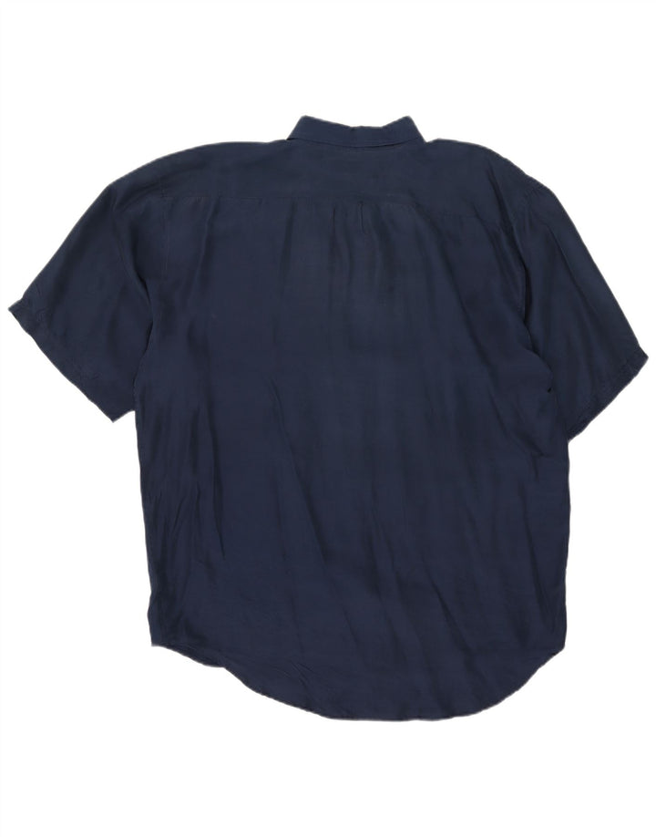 Vintage Herren Kurzarmhemd XL Marineblaue Seide