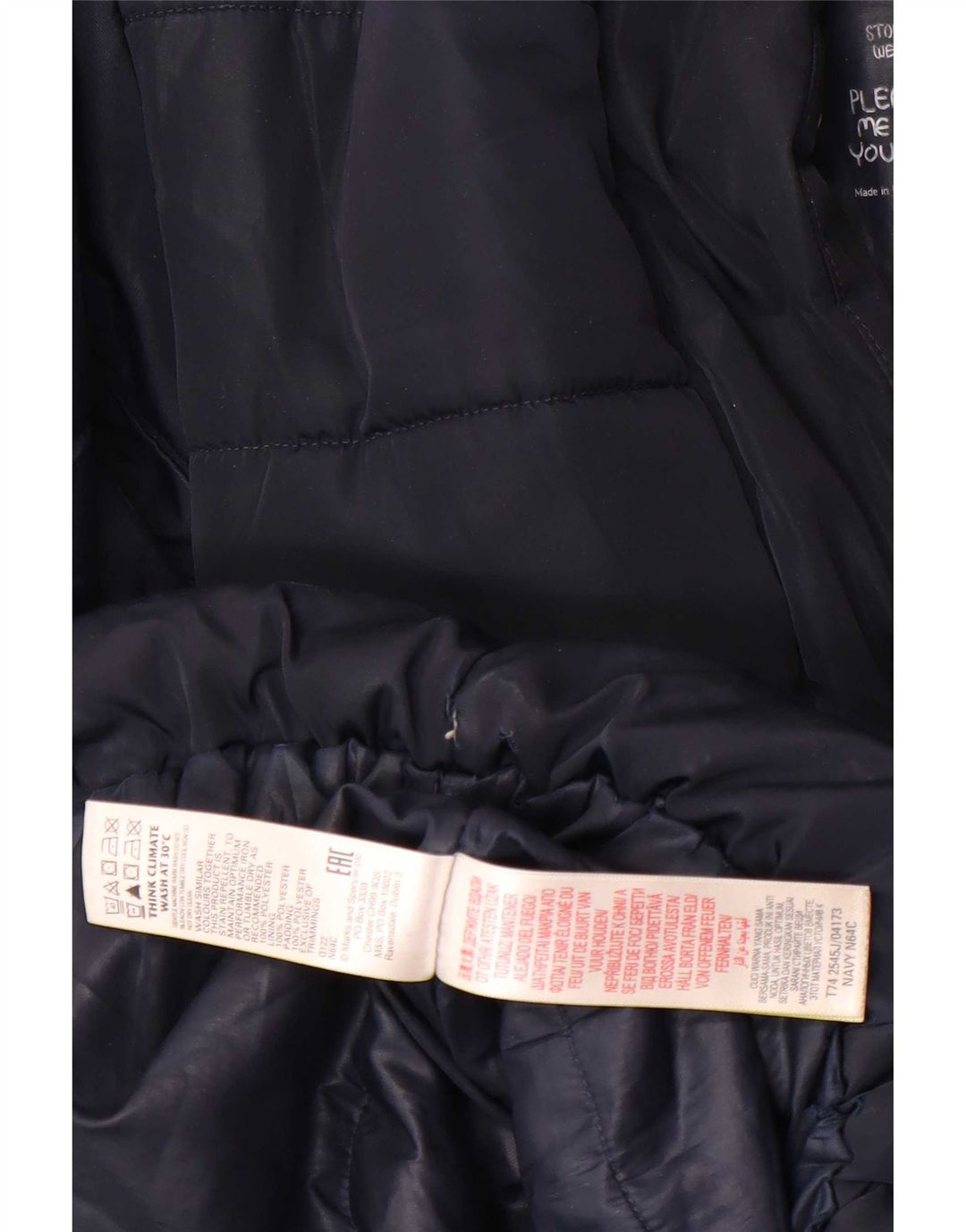 Marks & Spencer Wattierter Mantel für Mädchen mit Kapuze, 11–12 Jahre, Marineblau, Polyester