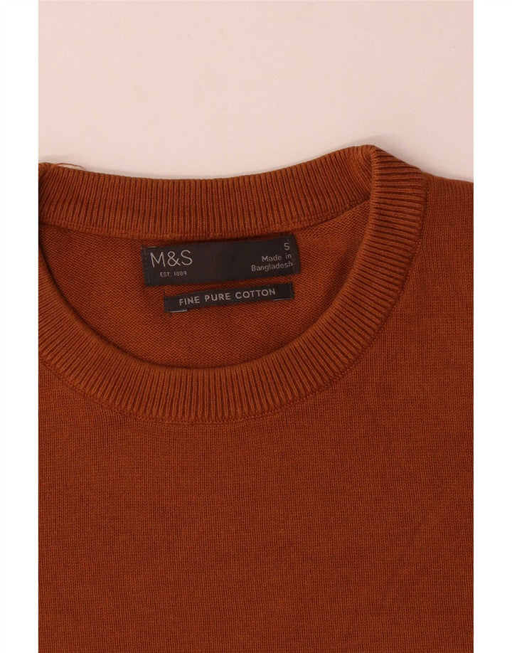 Marks & Spencer Herren-Pullover mit Rundhalsausschnitt, Größe S, braune Baumwolle