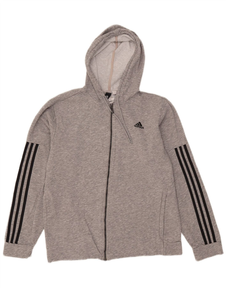 Adidas Herren-Kapuzenpullover mit Reißverschluss, groß, graue Baumwolle