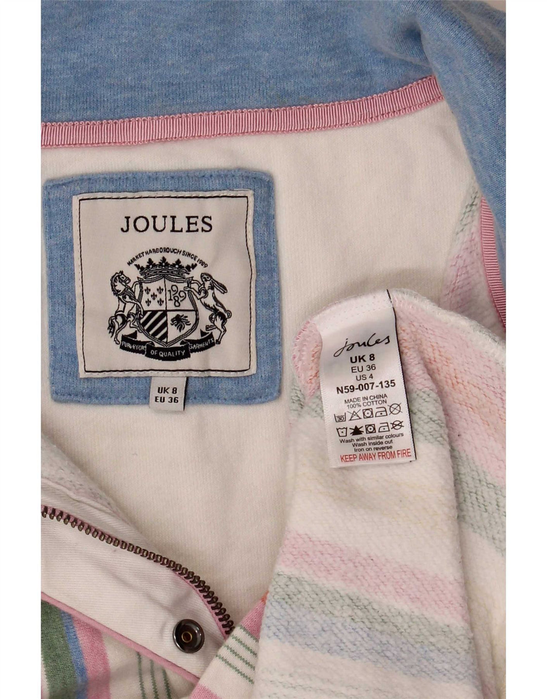 Joules Damen-Sweatshirt mit Reißverschluss am Hals, Gr. 8, klein, mehrfarbig, gestreift