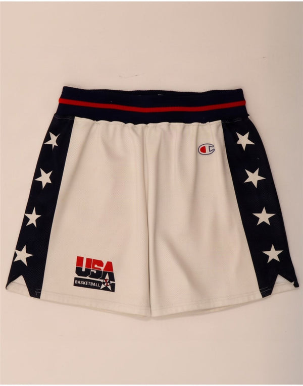 Champion Herren Graphic Sport Shorts UK 16 Large Weiß Colourblock Polyester