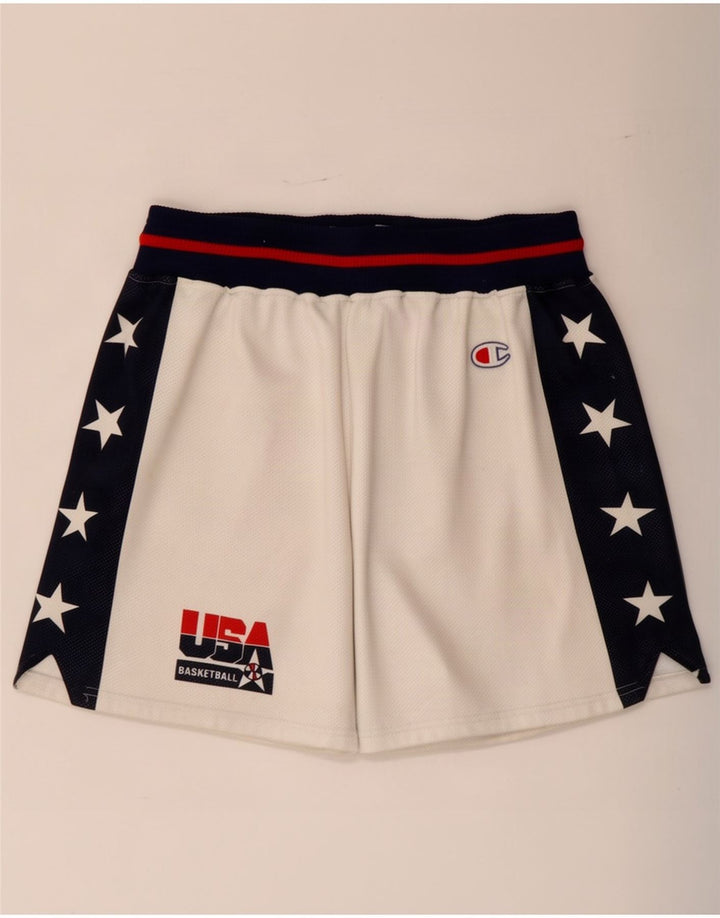 Champion Herren Graphic Sport Shorts UK 16 Large Weiß Colourblock Polyester