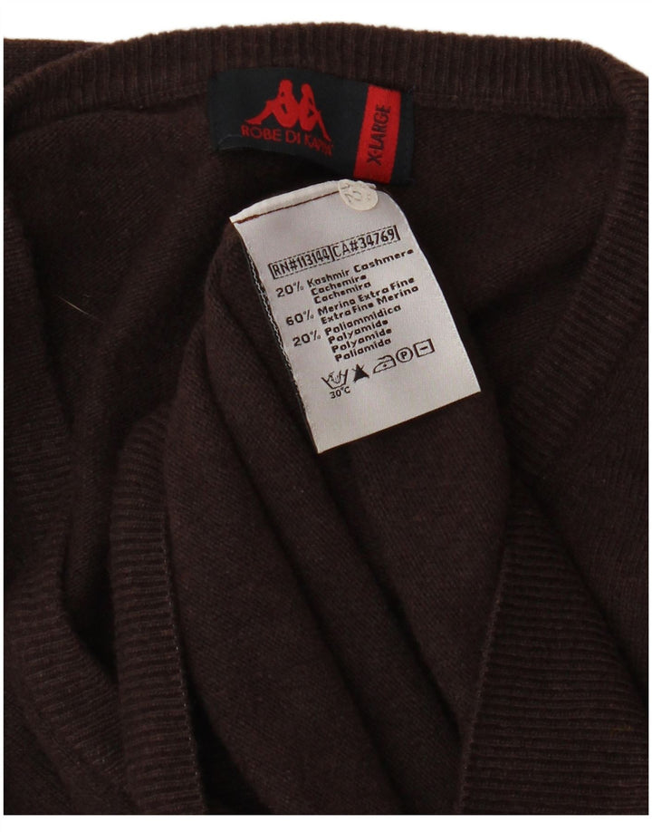 KAPPA Herren-Pullover mit V-Ausschnitt, XL, braune Wolle