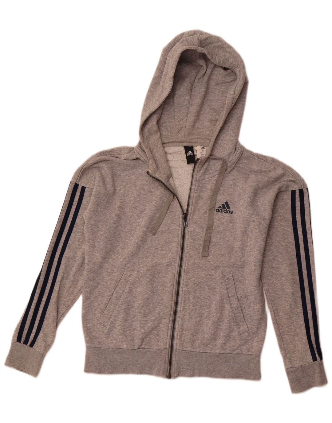 Adidas Damen Übergroßer Kapuzenpullover mit Reißverschluss, UK 6 XS, graue Baumwolle