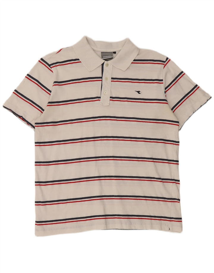 Diadora Herren-Poloshirt, groß, weiß gestreift, Baumwolle