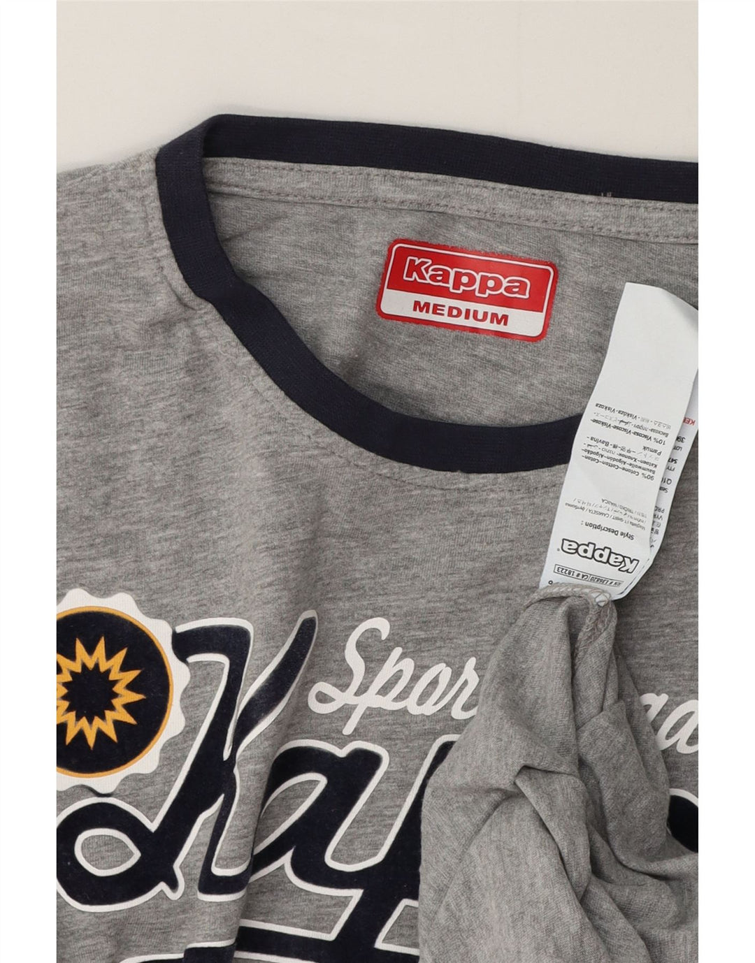 Kappa Herren Grafik-T-Shirt-Oberteil aus mittelgrau gesprenkelter Baumwolle