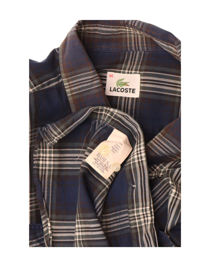 Lacoste Herrenhemd Größe 46 2XL Marineblau karierte Baumwolle