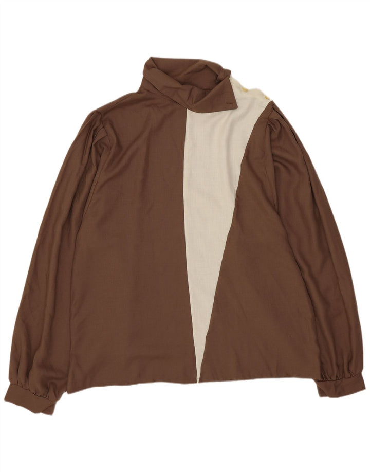 Vintage Damen Langarm-Bluse Top EU 44 XL Braunes Colourblock-Polyester