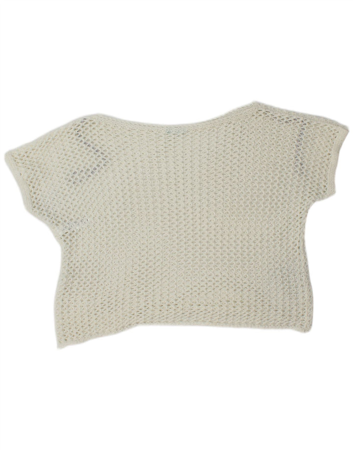 Benetton Damen Übergroßes Häkel-Crop-Top UK 10 Small Weiße Baumwolle