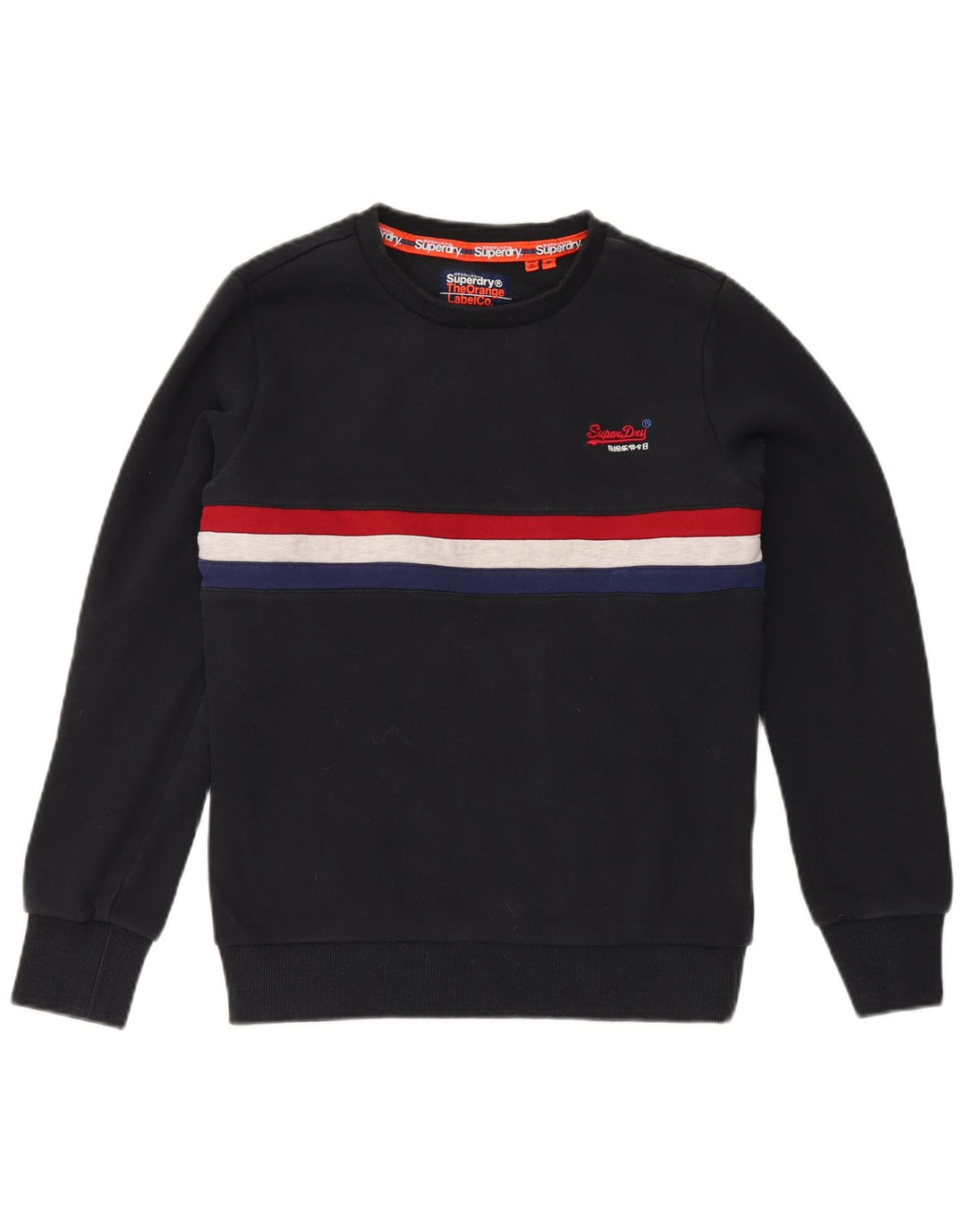 Superdry Herren-Sweatshirt-Pullover aus mittelblauer, marineblauer Colourblock-Baumwolle