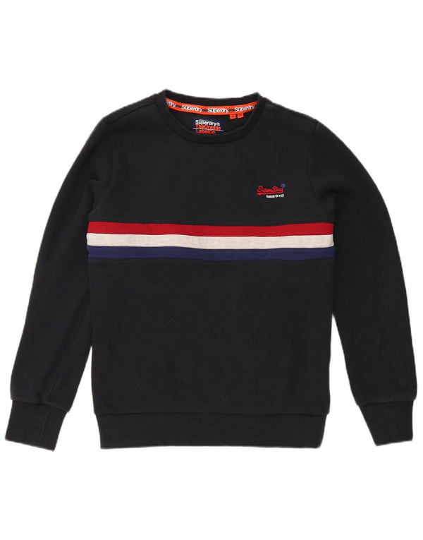 Superdry Herren-Sweatshirt-Pullover aus mittelblauer, marineblauer Colourblock-Baumwolle