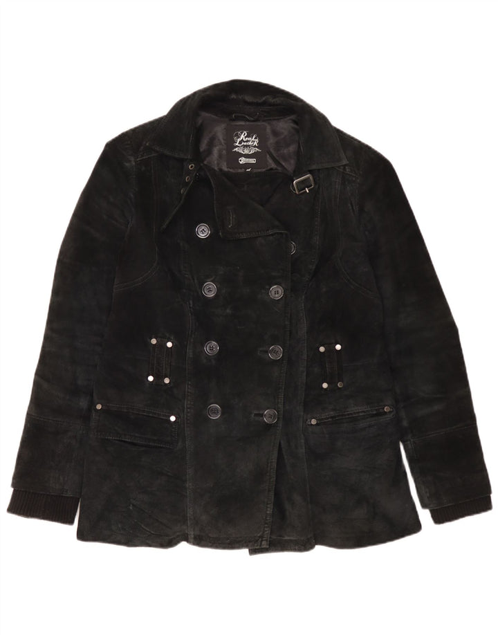 Vintage Damen Wildleder Pea Coat UK 18 XL Schwarzes Leder