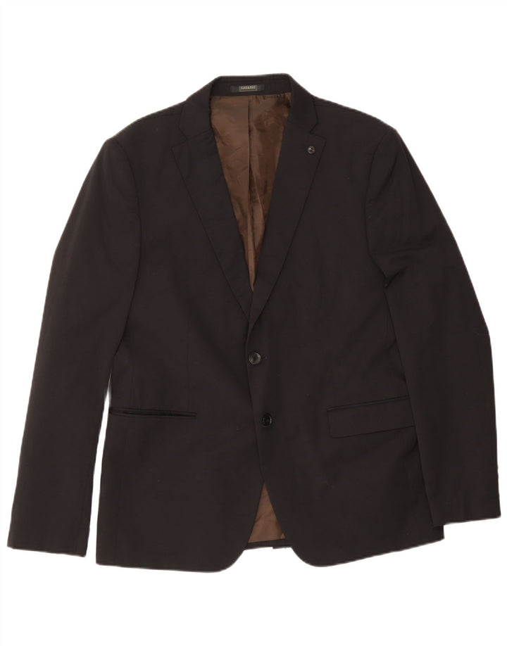 Zara Herren-Blazer mit 2 Knöpfen, EU 54, XL, schwarze Baumwolle