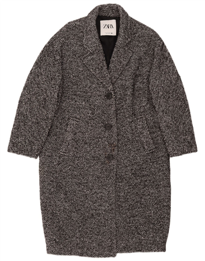 Zara Damen-Mantel mit 3/4-Ärmeln, UK 14, Mittelschwarz, Herringbone-Baumwolle