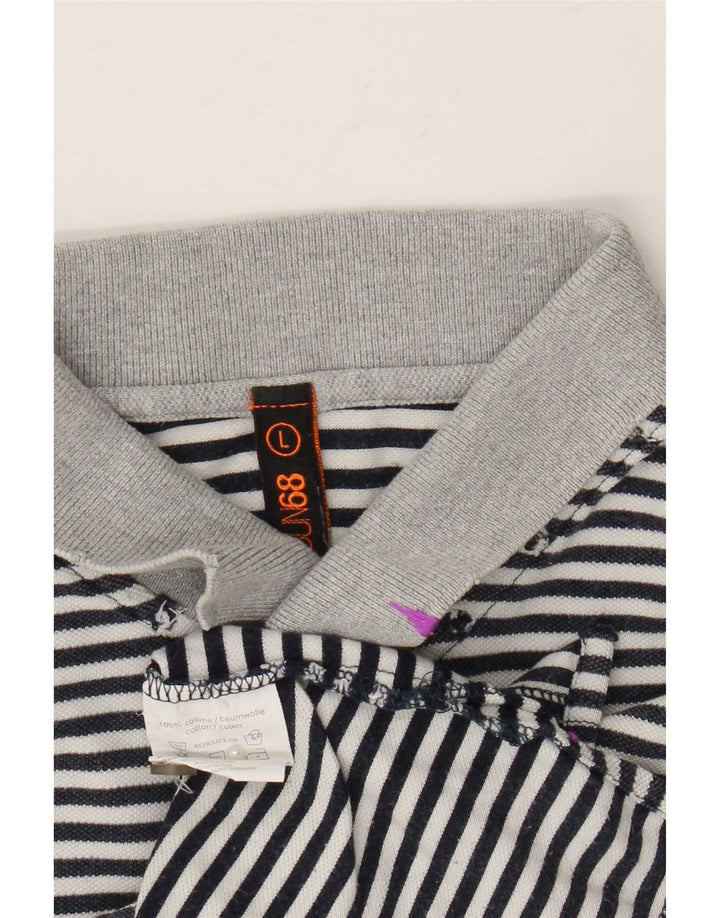 Sun68 Herren-Poloshirt, große graue Nadelstreifen-Baumwolle