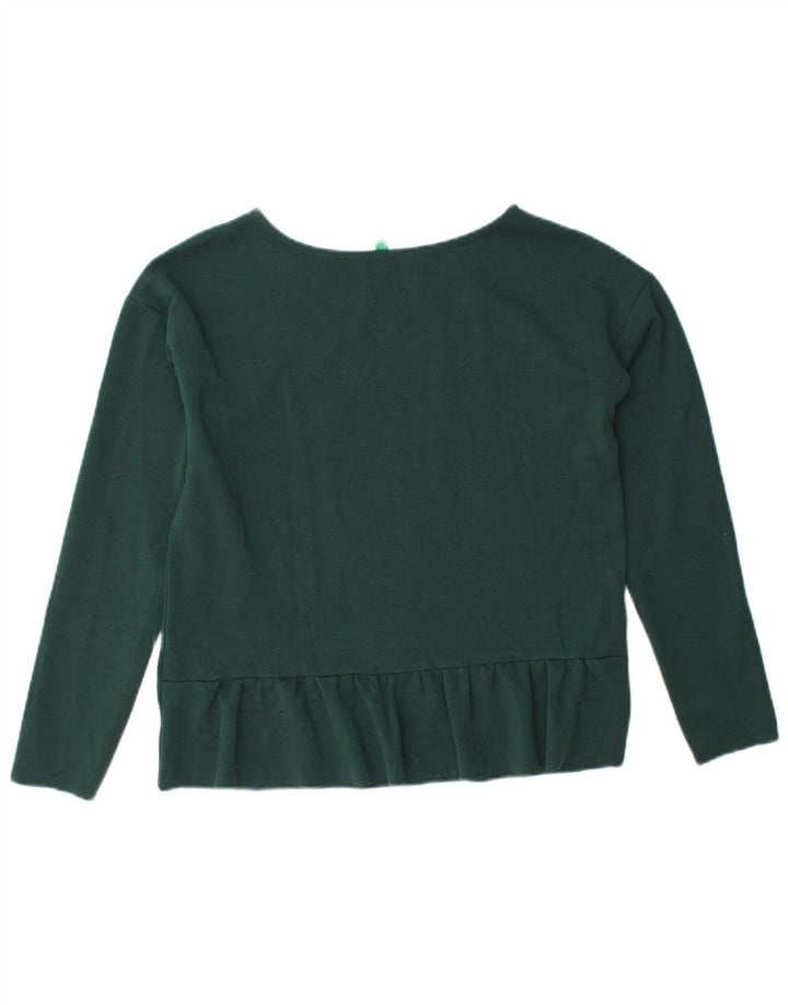 BENETTON Damen Crop Top Langarm UK 12 Mittelgrün